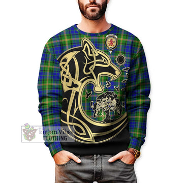 Maitland Tartan Sweatshirt with Family Crest Celtic Wolf Style