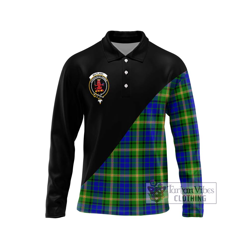 Maitland Tartan Long Sleeve Polo Shirt with Family Crest and Military Logo Style Unisex - Tartanvibesclothing Shop