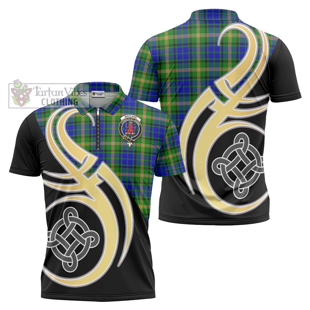 Tartan Vibes Clothing Maitland Tartan Zipper Polo Shirt with Family Crest and Celtic Symbol Style