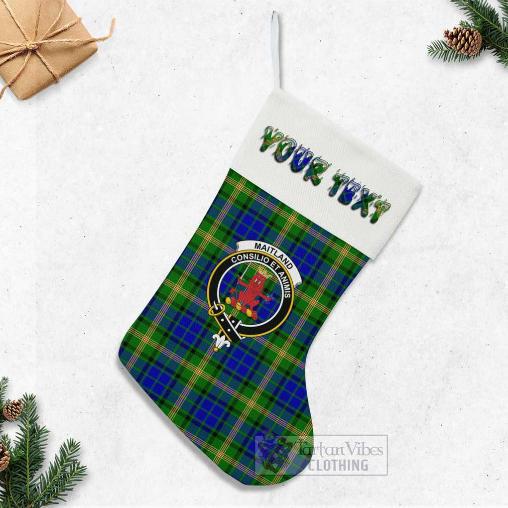 Tartan Vibes Clothing Maitland Tartan Family Crest Christmas Stocking with Personalized Text