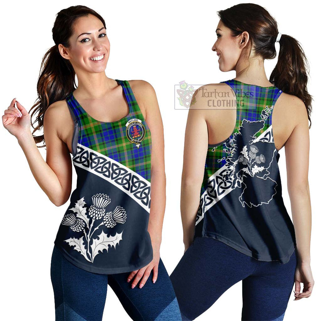 Tartan Vibes Clothing Maitland Tartan Women's Racerback Tanks Featuring Thistle and Scotland Map