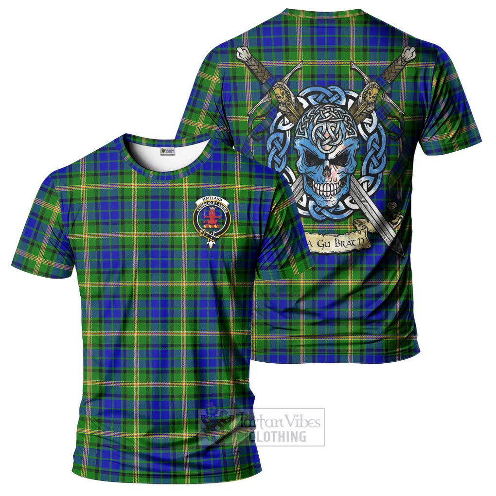 Tartan Vibes Clothing Maitland Tartan T-Shirt with Family Crest Celtic Skull Style