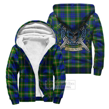 Maitland Tartan Sherpa Hoodie with Family Crest Celtic Skull Style