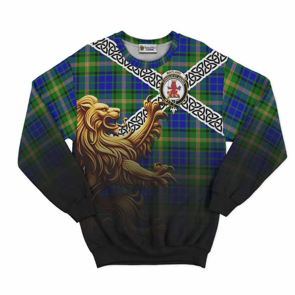 Maitland Crest Tartan Sweatshirt with Golden Lion Emblem Celtic Style Unisex - Tartan Vibes Clothing