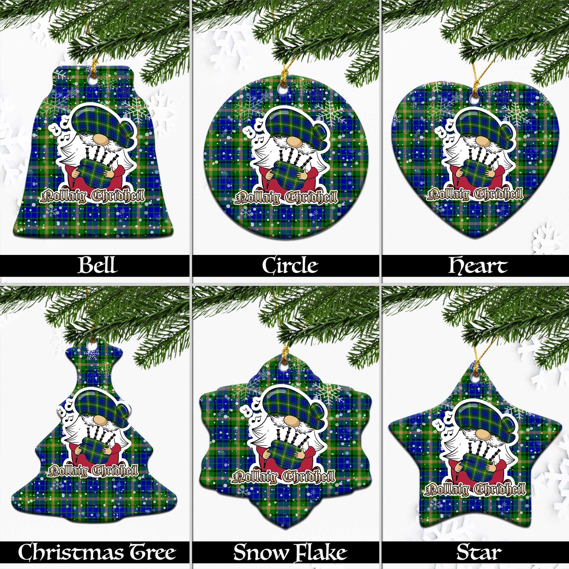 Maitland Tartan Christmas Ornaments with Scottish Gnome Playing Bagpipes Ceramic - Tartanvibesclothing