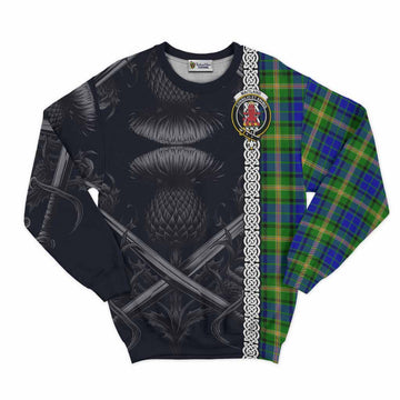 Maitland Tartan Sweatshirt with Family Crest Cross Sword Thistle Celtic Vibes