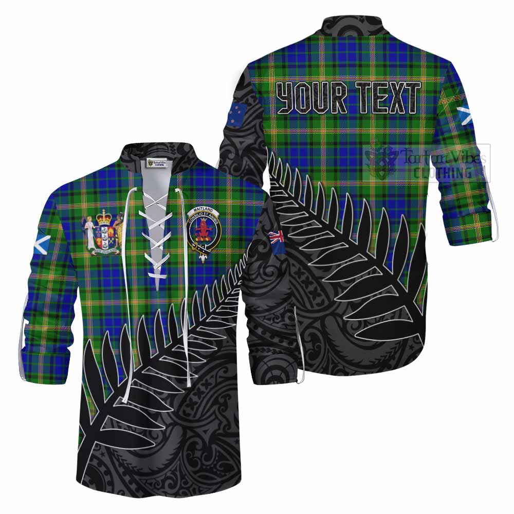 Tartan Vibes Clothing Maitland Crest Tartan Ghillie Kilt Shirt with New Zealand Silver Fern Half Style