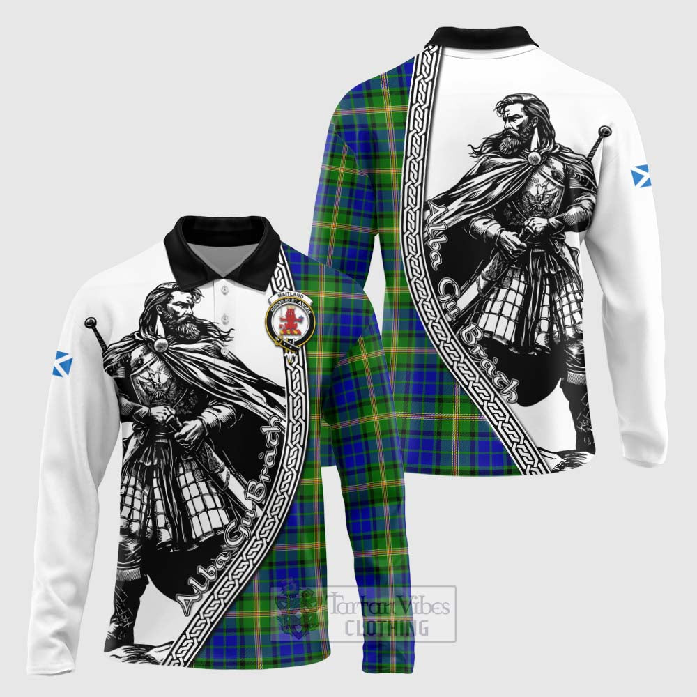 Tartan Vibes Clothing Maitland Tartan Clan Crest Long Sleeve Polo Shirt with Highlander Warrior Celtic Style