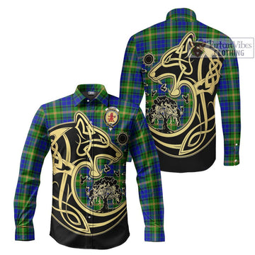 Maitland Tartan Long Sleeve Button Shirt with Family Crest Celtic Wolf Style