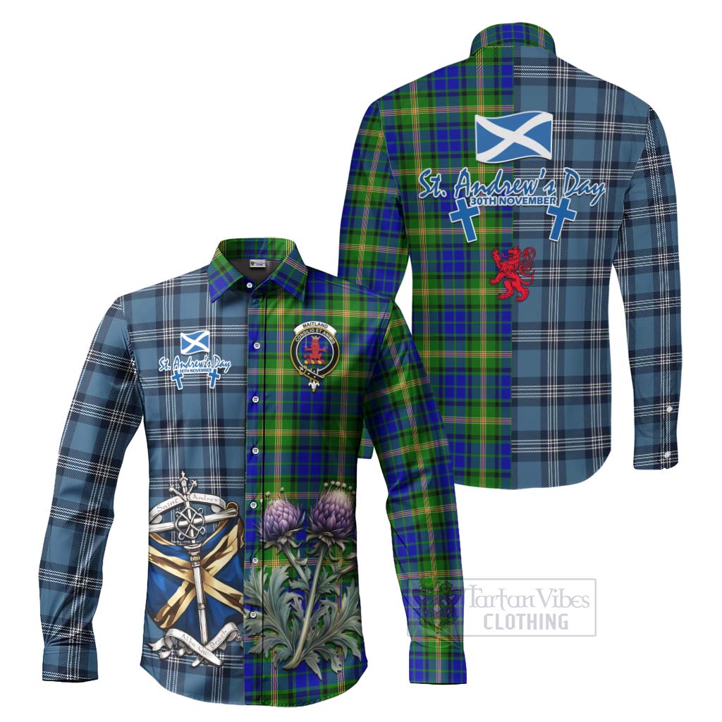 Tartan Vibes Clothing Maitland Tartan Long Sleeve Button Shirt Happy St. Andrew's Day Half Tartan Style