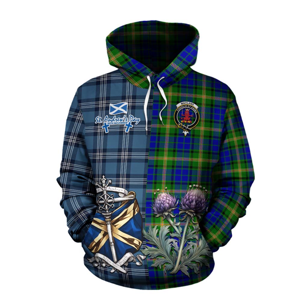 Tartan Vibes Clothing Maitland Tartan Cotton Hoodie Happy St. Andrew's Day Half Tartan Style