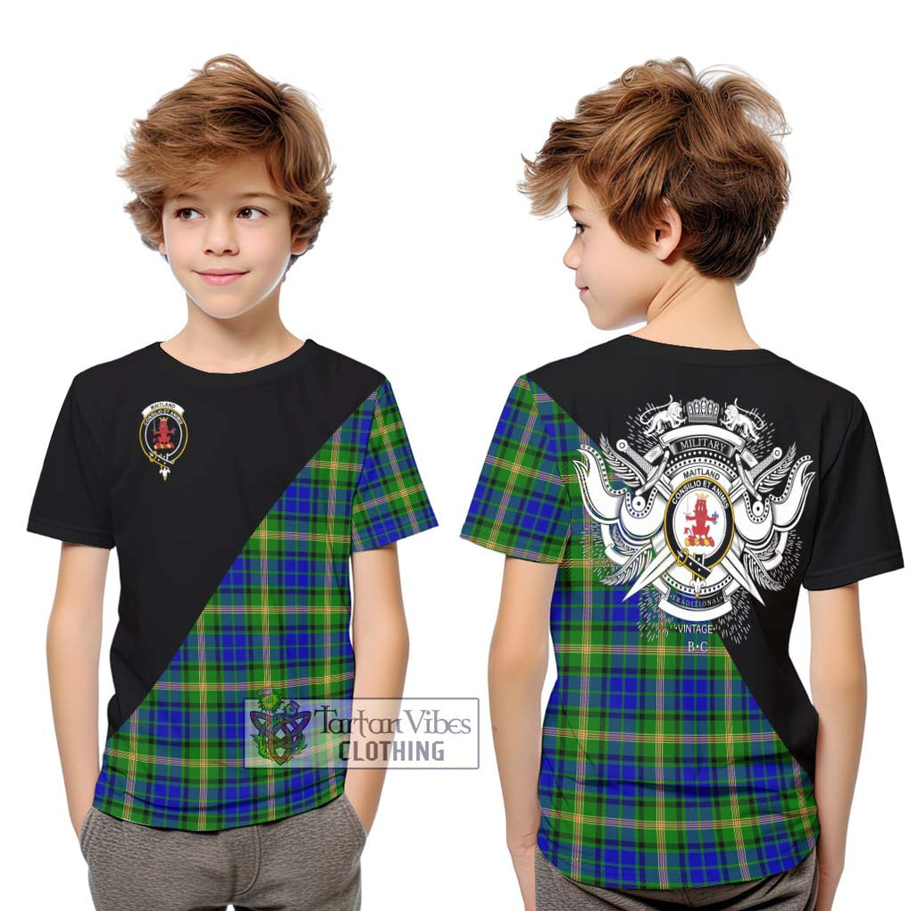 Maitland Tartan Kid T-Shirt with Family Crest and Military Logo Style Youth XL Size14 - Tartanvibesclothing Shop