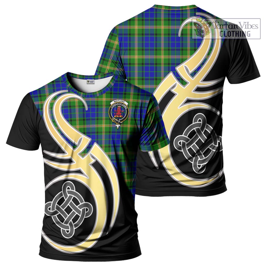 Tartan Vibes Clothing Maitland Tartan T-Shirt with Family Crest and Celtic Symbol Style