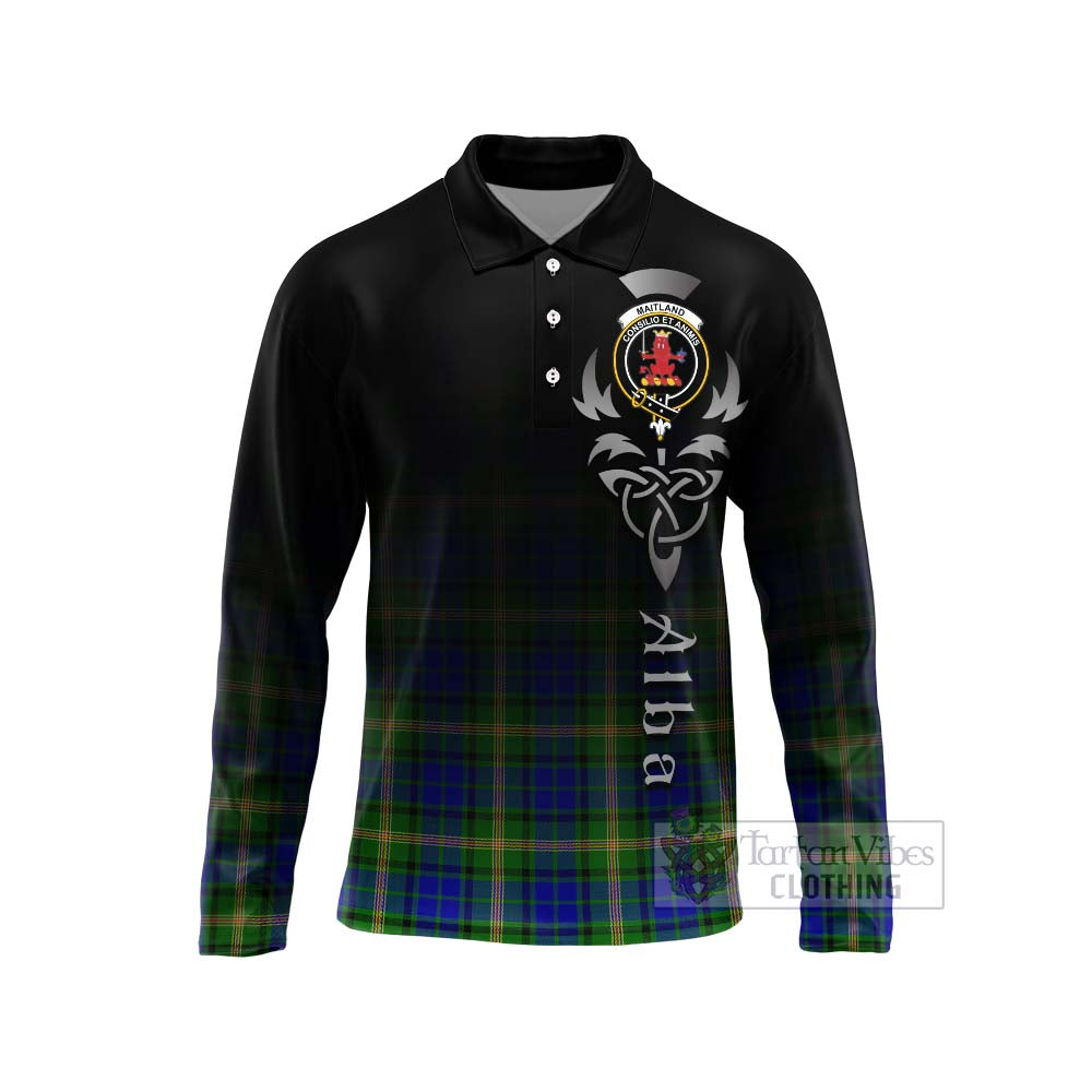 Tartan Vibes Clothing Maitland Tartan Long Sleeve Polo Shirt Featuring Alba Gu Brath Family Crest Celtic Inspired