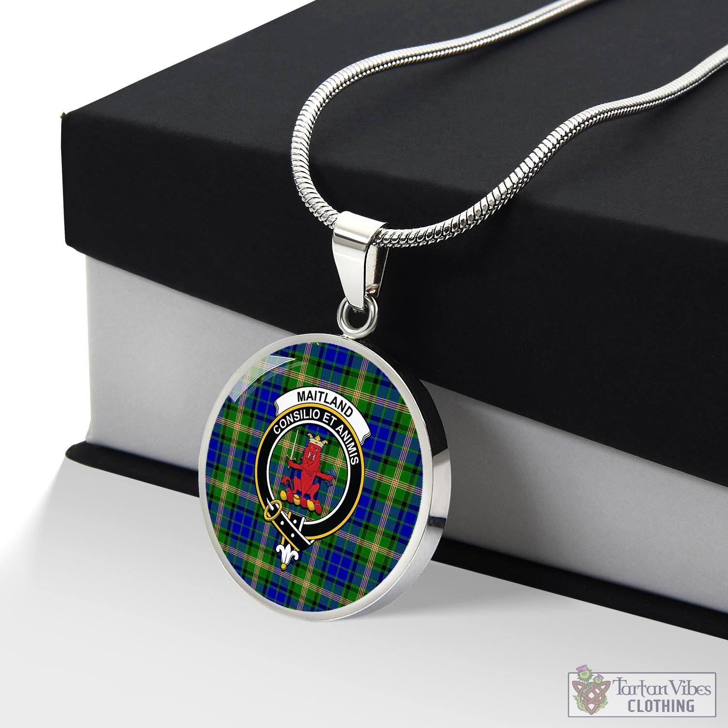 Tartan Vibes Clothing Maitland Tartan Circle Necklace with Family Crest