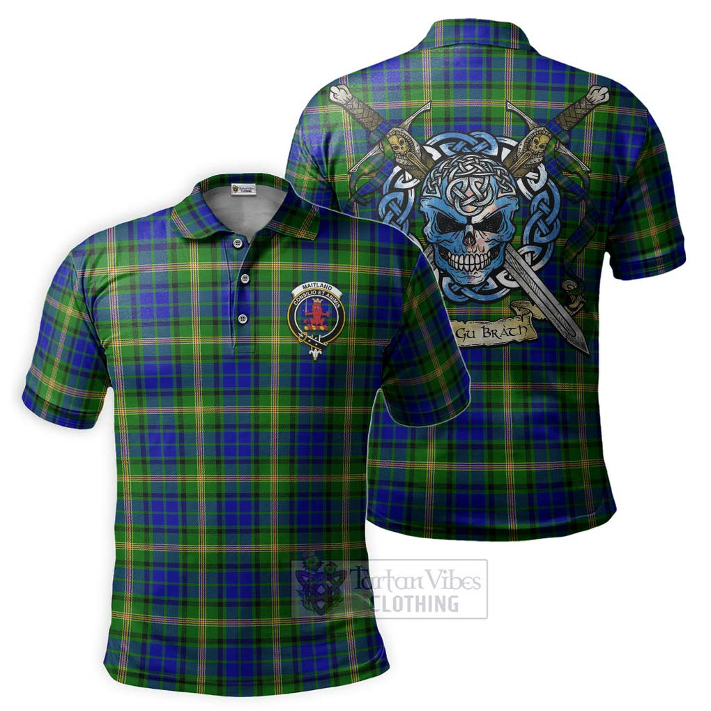 Tartan Vibes Clothing Maitland Tartan Polo Shirt with Family Crest Celtic Skull Style