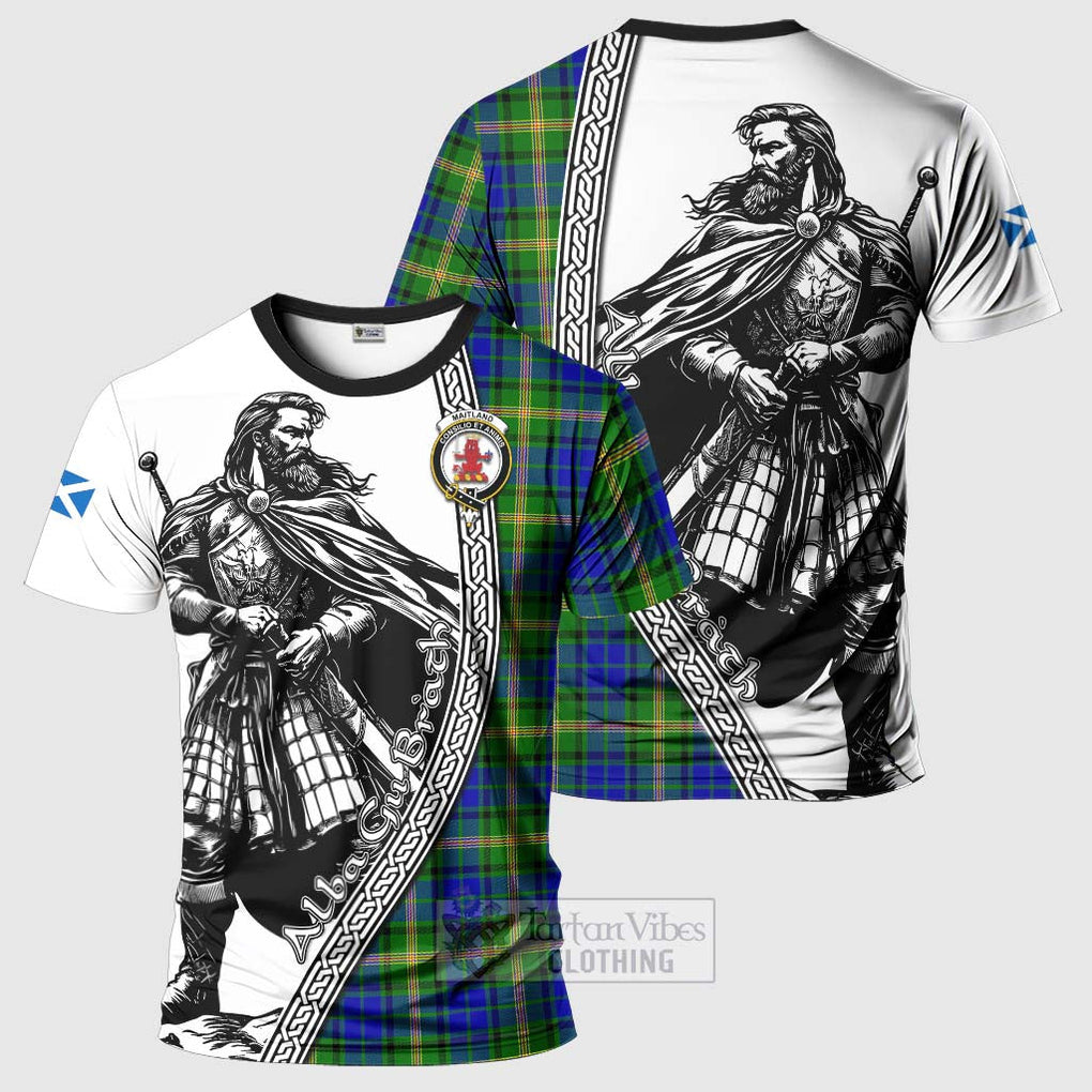 Tartan Vibes Clothing Maitland Tartan Clan Crest T-Shirt with Highlander Warrior Celtic Style