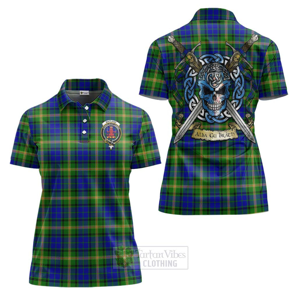 Tartan Vibes Clothing Maitland Tartan Women's Polo Shirt with Family Crest Celtic Skull Style