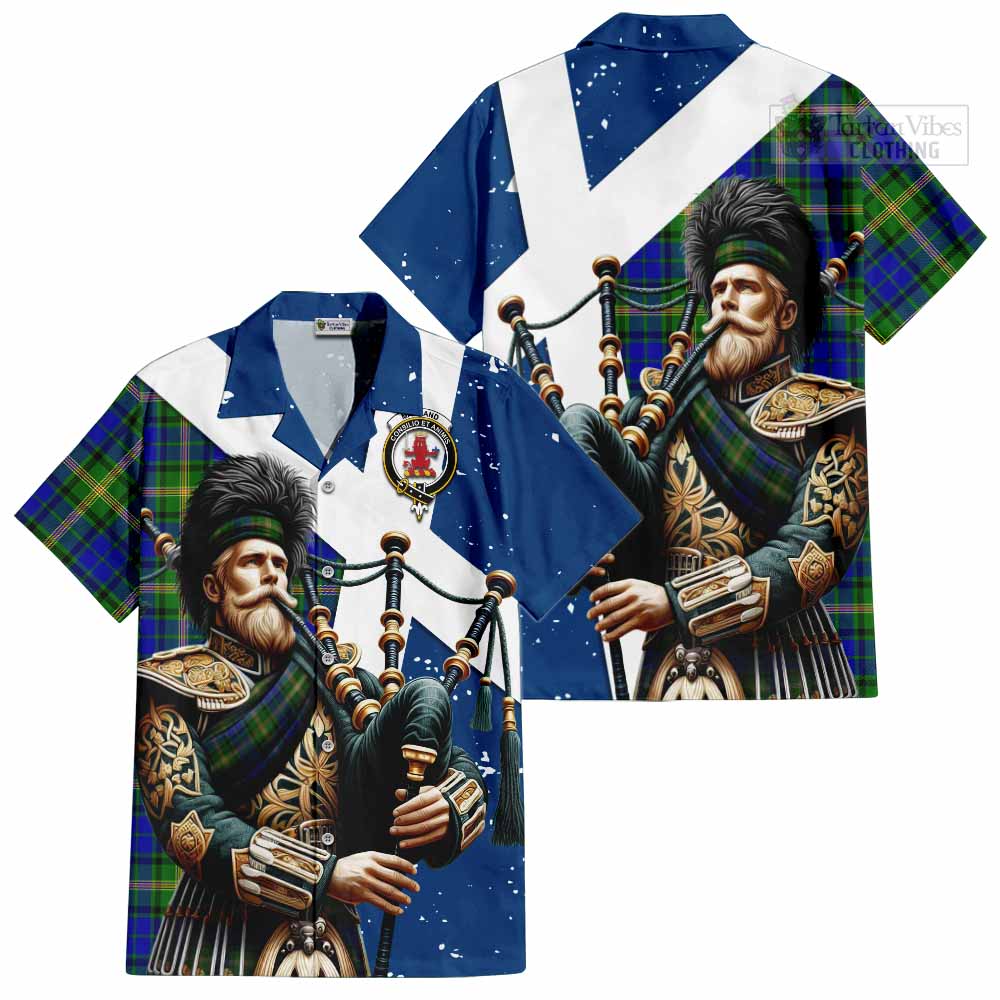 Tartan Vibes Clothing Maitland Tartan Short Sleeve Button Shirt with Family Crest Scottish Bagpiper Vibes