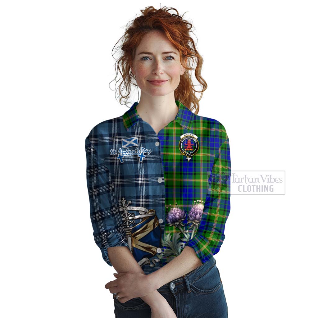 Tartan Vibes Clothing Maitland Tartan Women's Casual Shirt Happy St. Andrew's Day Half Tartan Style