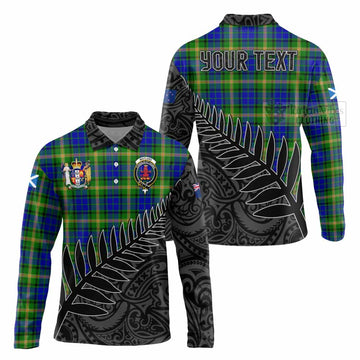 Maitland Crest Tartan Long Sleeve Polo Shirt with New Zealand Silver Fern Half Style