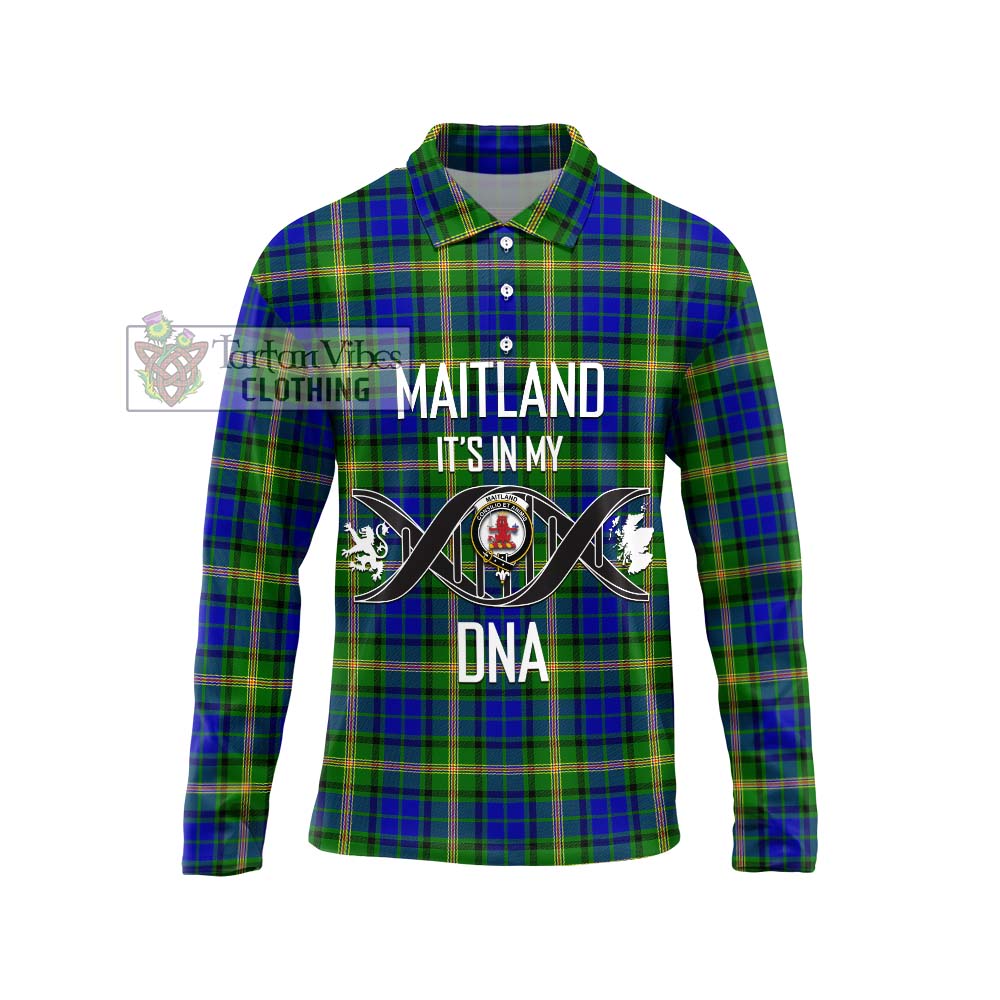 Maitland Tartan Long Sleeve Polo Shirt with Family Crest DNA In Me Style Unisex - Tartanvibesclothing Shop