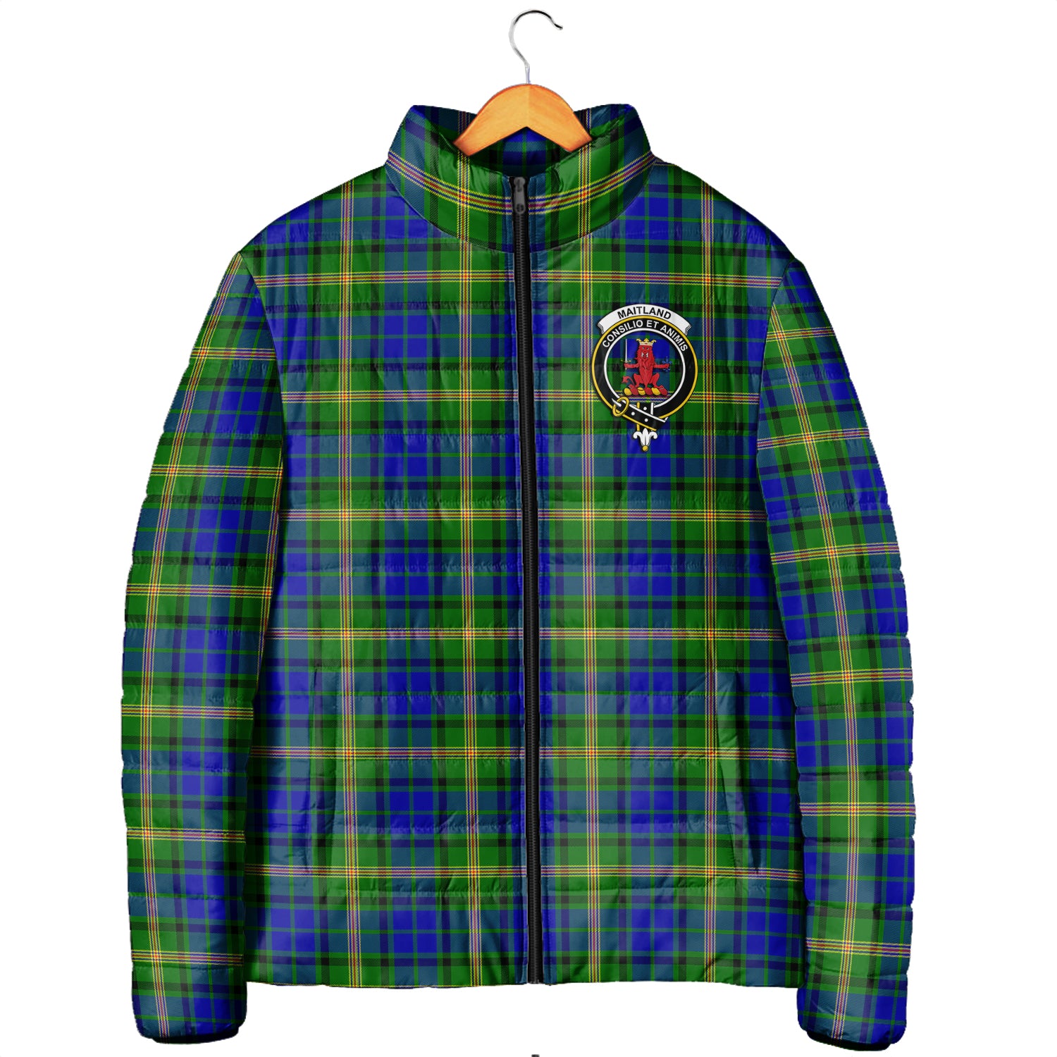 Maitland Tartan Padded Jacket with Family Crest Men's Padded Jacket - Tartan Vibes Clothing