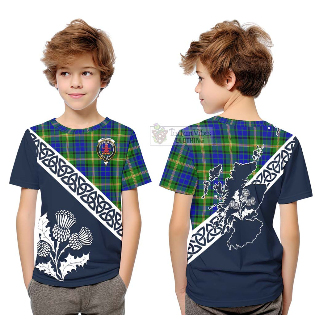 Tartan Vibes Clothing Maitland Tartan Kid T-Shirt Featuring Thistle and Scotland Map