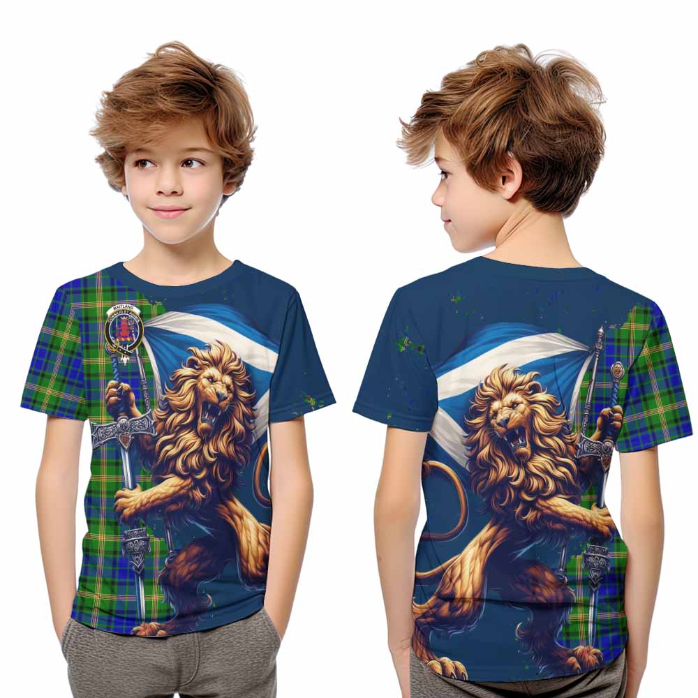 Tartan Vibes Clothing Maitland Tartan Family Crest Kid T-Shirt with Scottish Majestic Lion