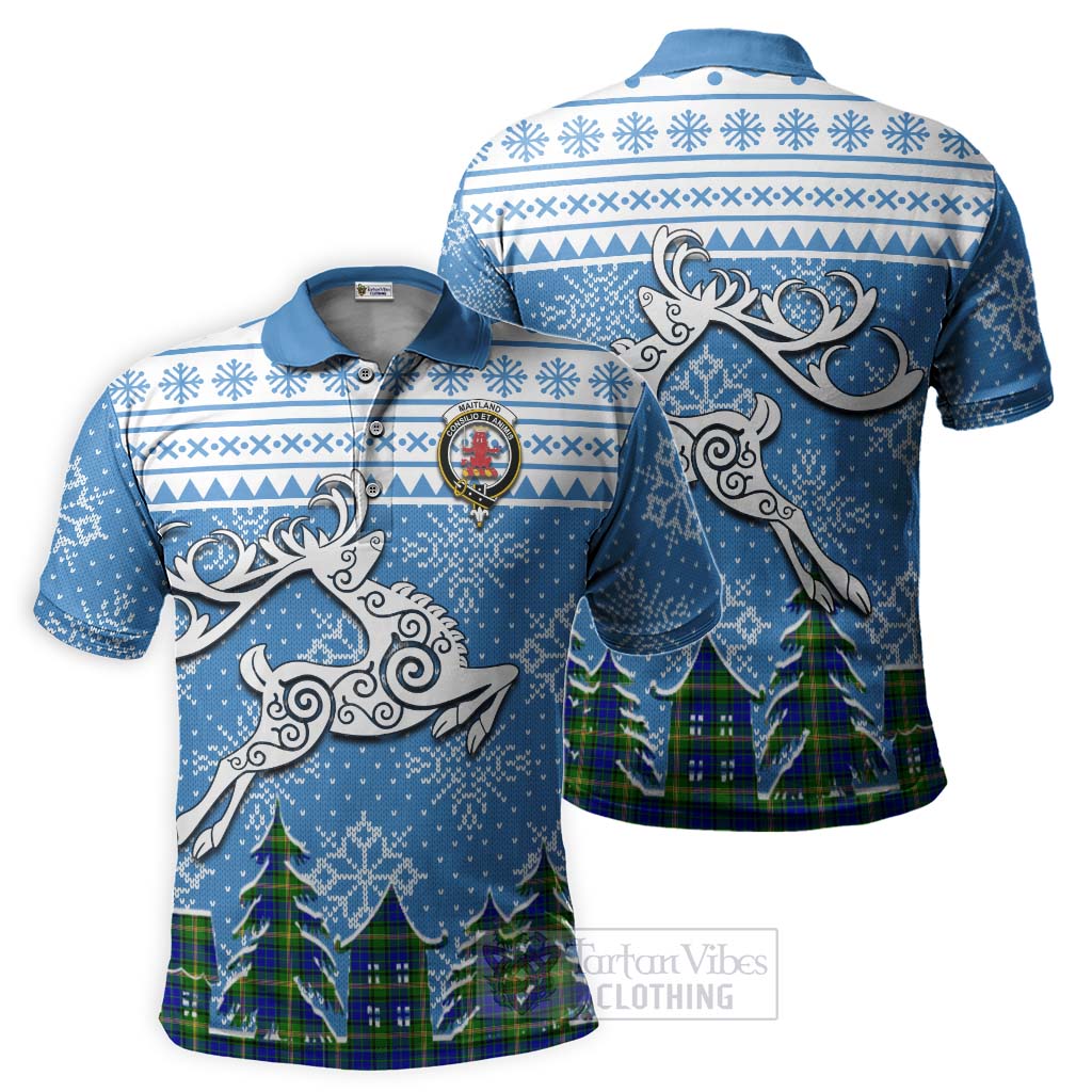 Tartan Vibes Clothing Maitland Clan Christmas Polo Shirt Celtic Reindeer Style