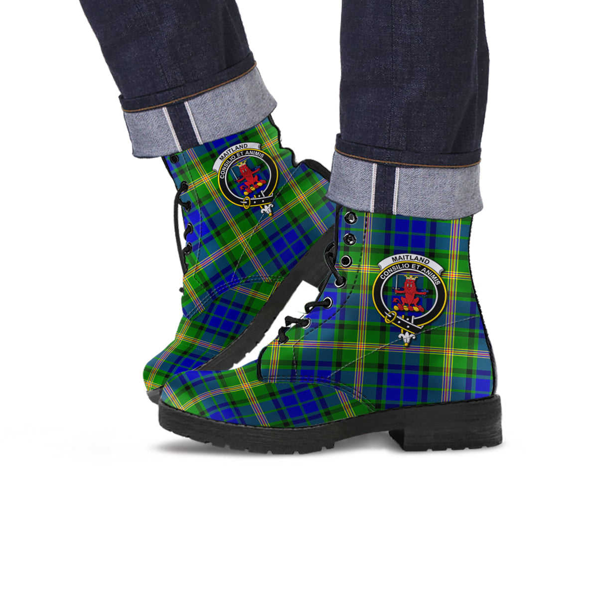Maitland Tartan Leather Boots with Family Crest Men' Boots - Tartan Vibes Clothing
