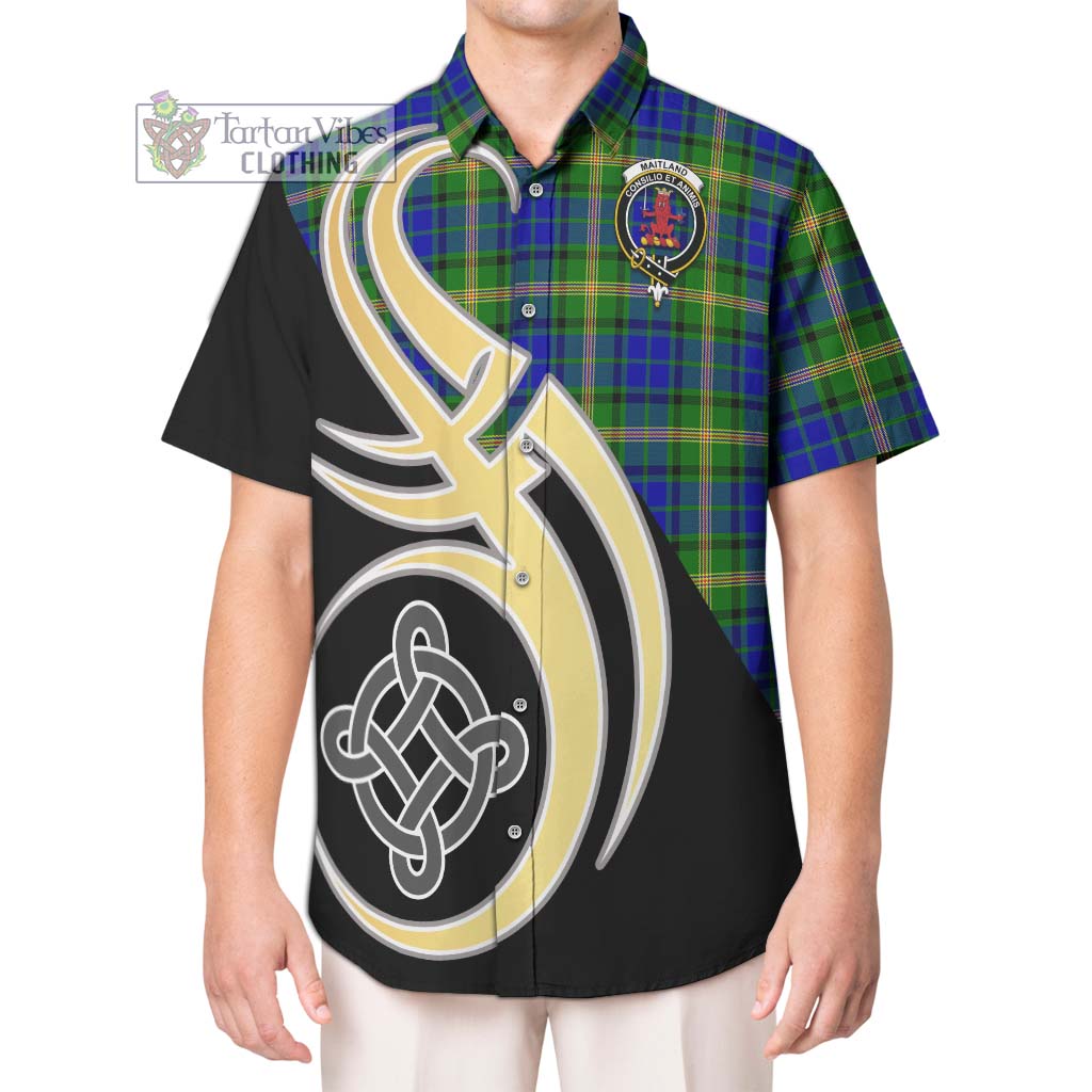 Maitland Tartan Short Sleeve Button Shirt with Family Crest and Celtic Symbol Style Kid - Tartan Vibes Clothing