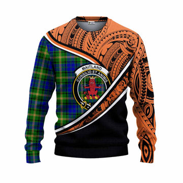 Maitland Crest Tartan Knitted Sweater with Polynesian Vibes Style - Orange Version