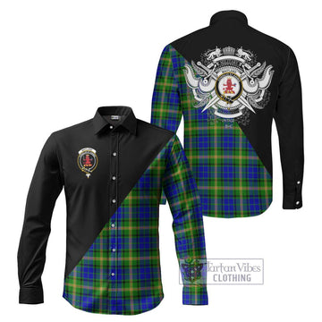 Maitland Tartan Long Sleeve Button Shirt with Family Crest and Military Logo Style