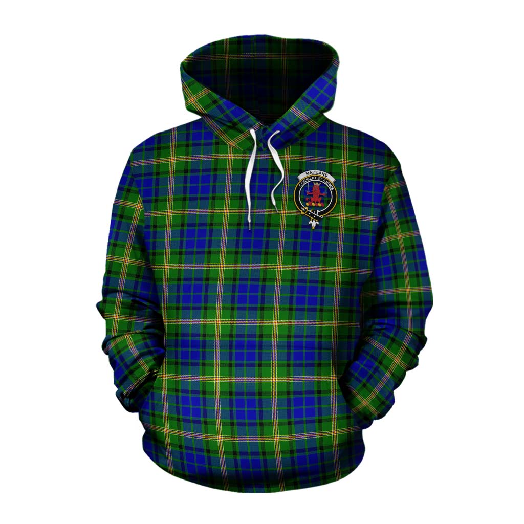 Tartan Vibes Clothing Maitland Tartan Cotton Hoodie with Family Crest and Bearded Skull Holding Bottles of Whiskey