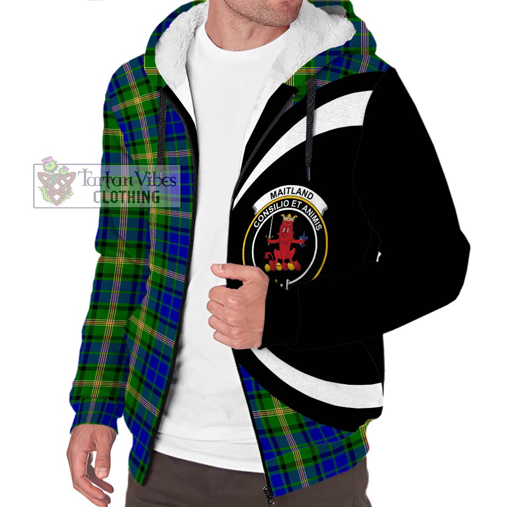 Maitland Tartan Sherpa Hoodie with Family Crest Circle Style Unisex S - Tartan Vibes Clothing