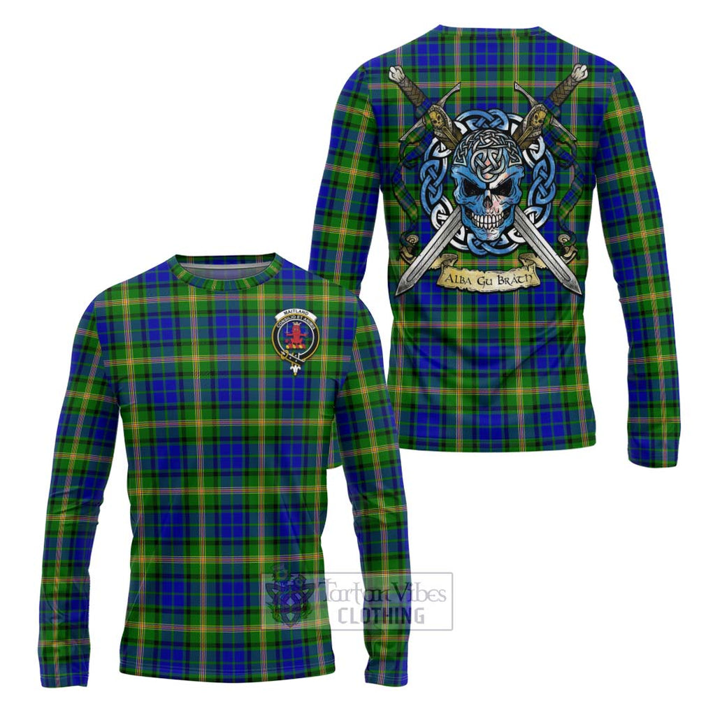 Tartan Vibes Clothing Maitland Tartan Long Sleeve T-Shirt with Family Crest Celtic Skull Style