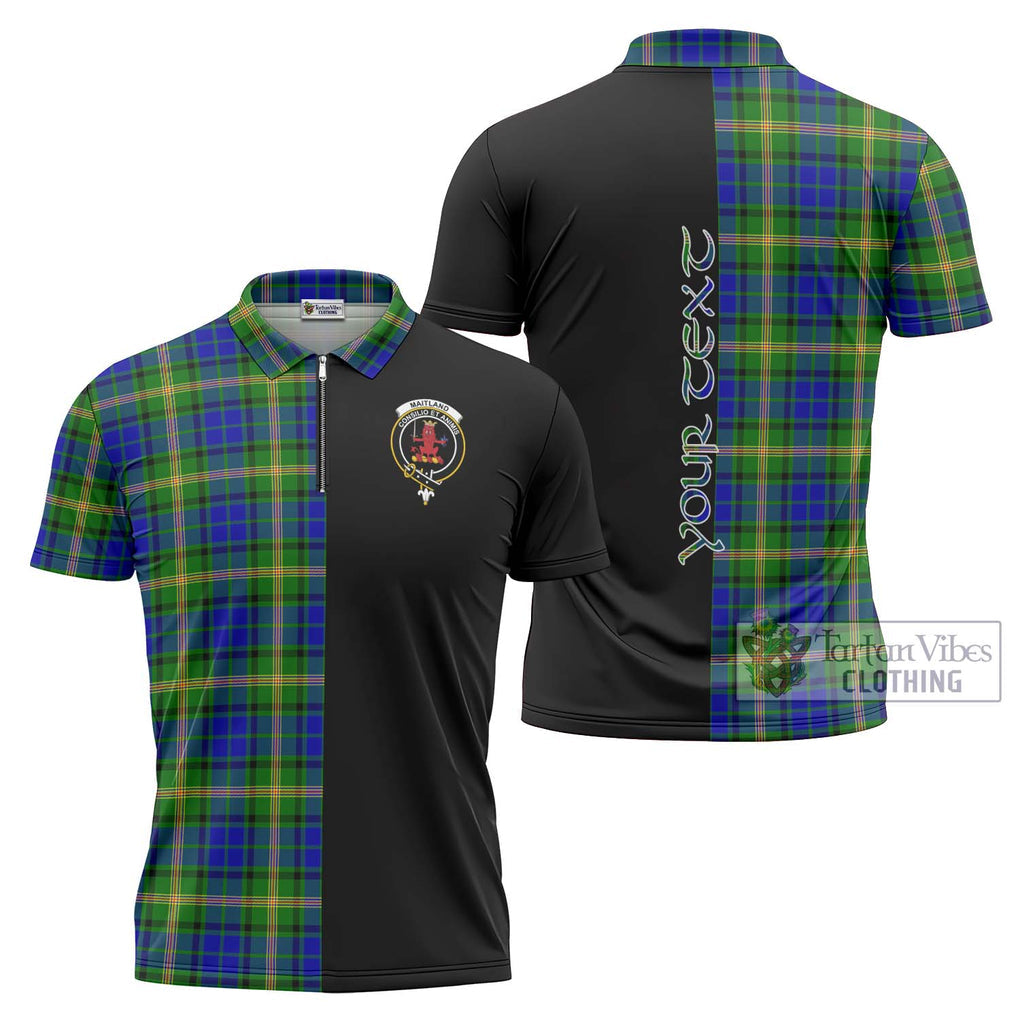 Maitland Tartan Zipper Polo Shirt with Family Crest and Half Of Me Style Unisex - Tartanvibesclothing Shop