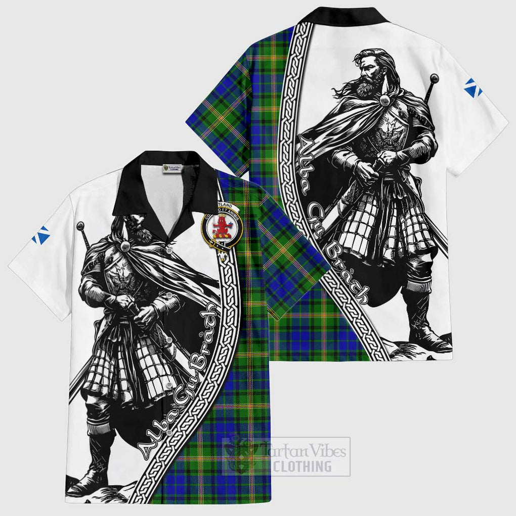 Tartan Vibes Clothing Maitland Tartan Clan Crest Short Sleeve Button Shirt with Highlander Warrior Celtic Style