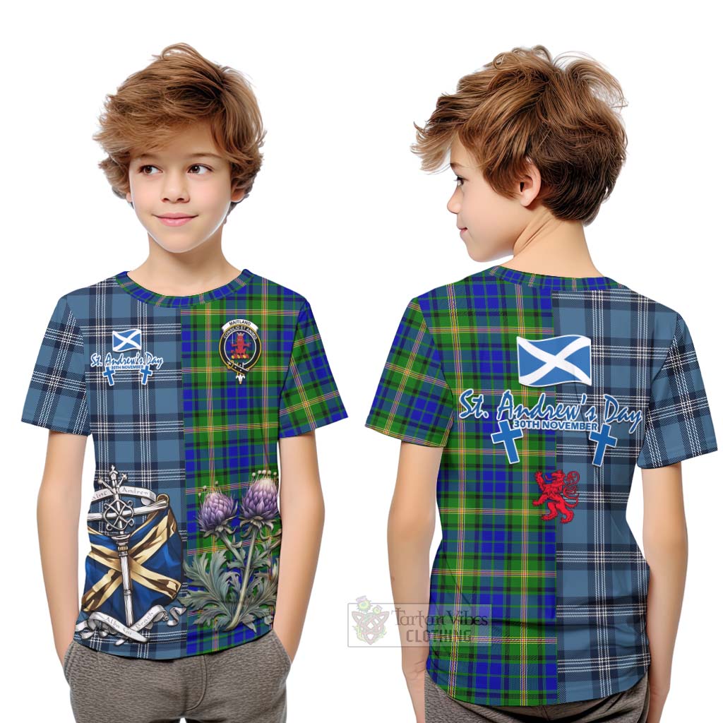 Tartan Vibes Clothing Maitland Tartan Kid T-Shirt Happy St. Andrew's Day Half Tartan Style