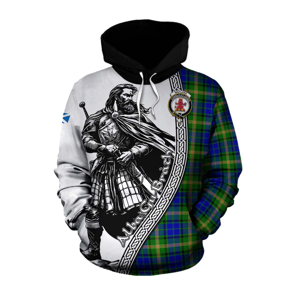 Tartan Vibes Clothing Maitland Tartan Clan Crest Cotton Hoodie with Highlander Warrior Celtic Style