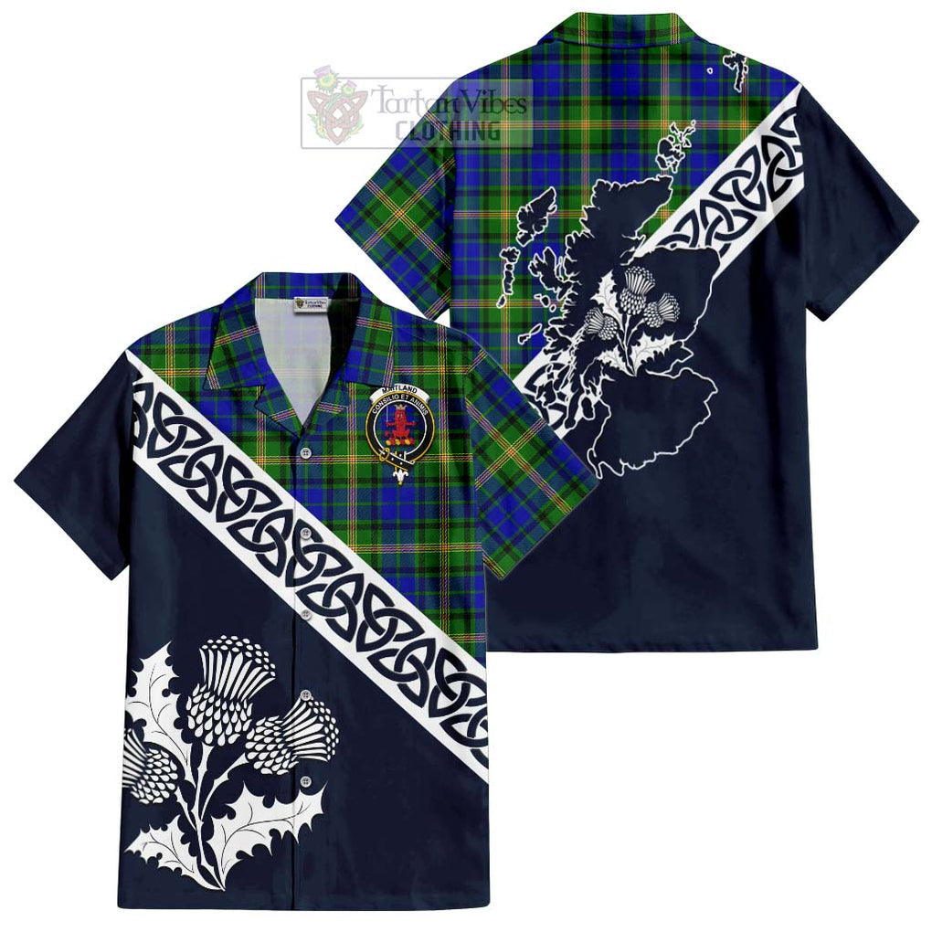 Tartan Vibes Clothing Maitland Tartan Short Sleeve Button Shirt Featuring Thistle and Scotland Map