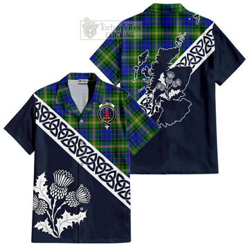 Maitland Tartan Short Sleeve Button Shirt Featuring Thistle and Scotland Map