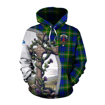 Maitland Tartan Cotton Hoodie with Family Crest and St. Andrew's Cross Accented by Thistle Vines Pullover Hoodie XS - Tartan Vibes Clothing