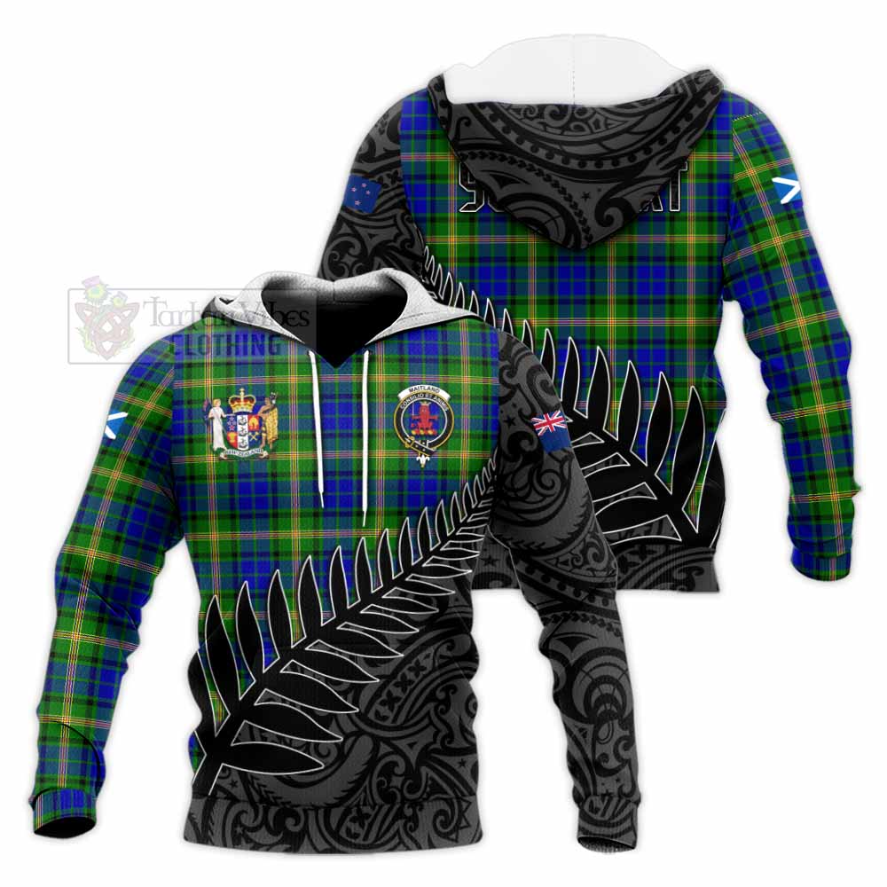 Tartan Vibes Clothing Maitland Crest Tartan Knitted Hoodie with New Zealand Silver Fern Half Style