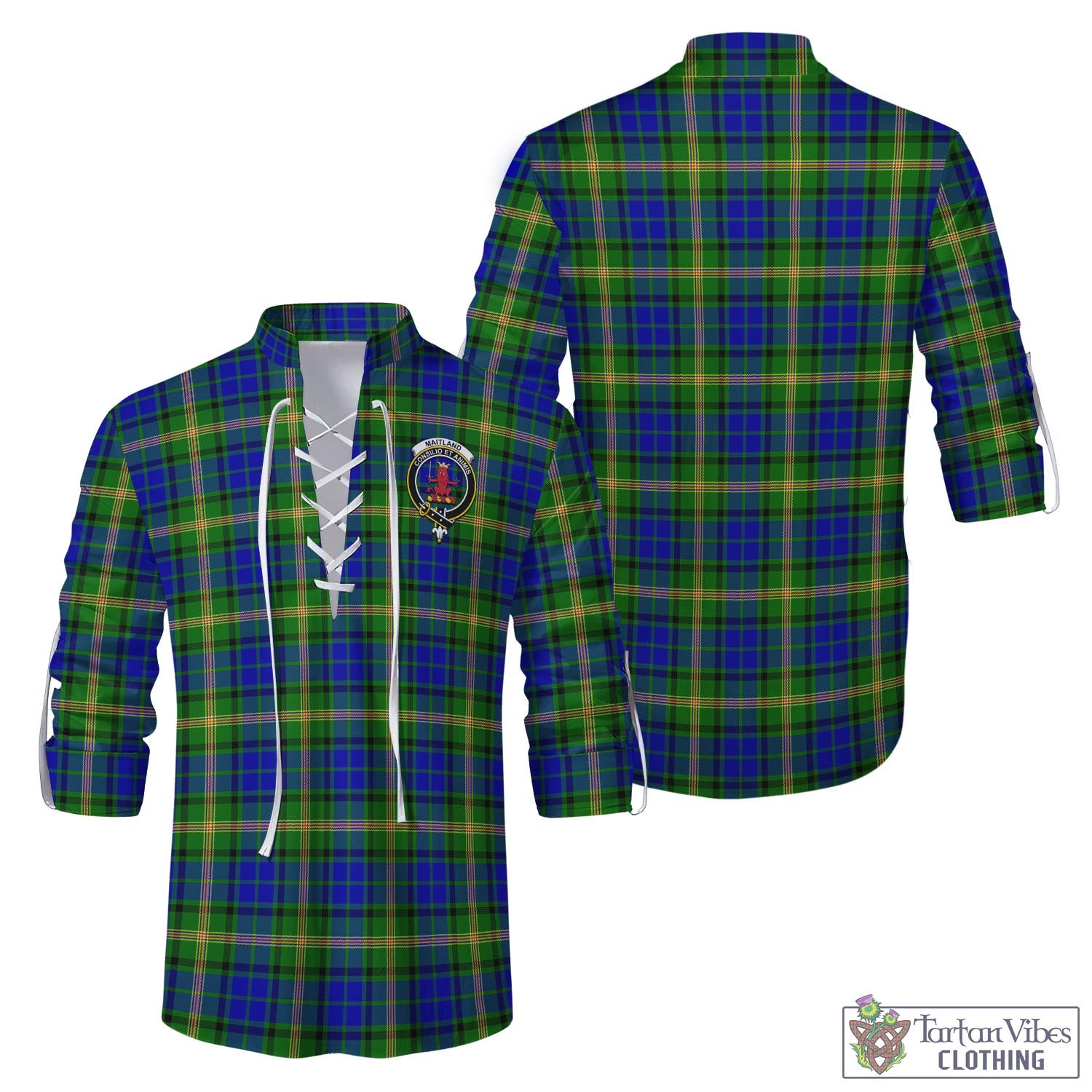 Tartan Vibes Clothing Maitland Tartan Men's Scottish Traditional Jacobite Ghillie Kilt Shirt with Family Crest