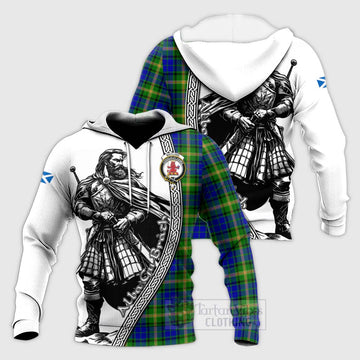 Maitland Tartan Clan Crest Knitted Hoodie with Highlander Warrior Celtic Style