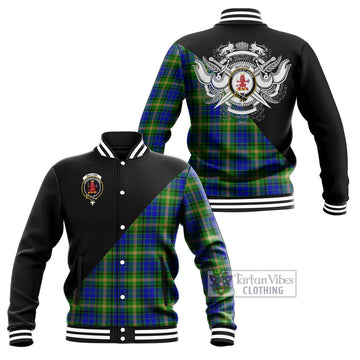 Maitland Tartan Baseball Jacket with Family Crest and Military Logo Style