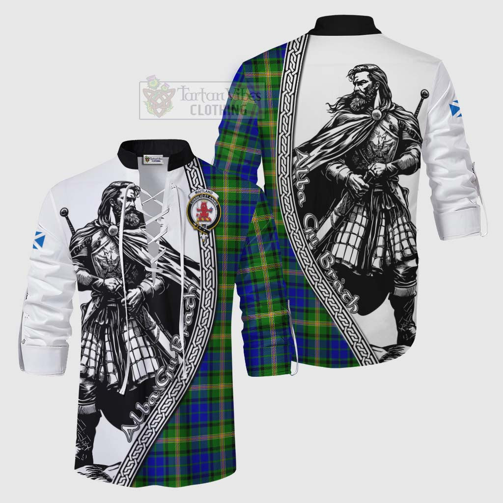 Tartan Vibes Clothing Maitland Tartan Clan Crest Ghillie Kilt Shirt with Highlander Warrior Celtic Style