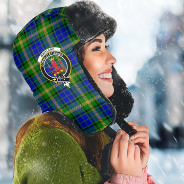 Maitland Tartan Winter Trapper Hat with Family Crest